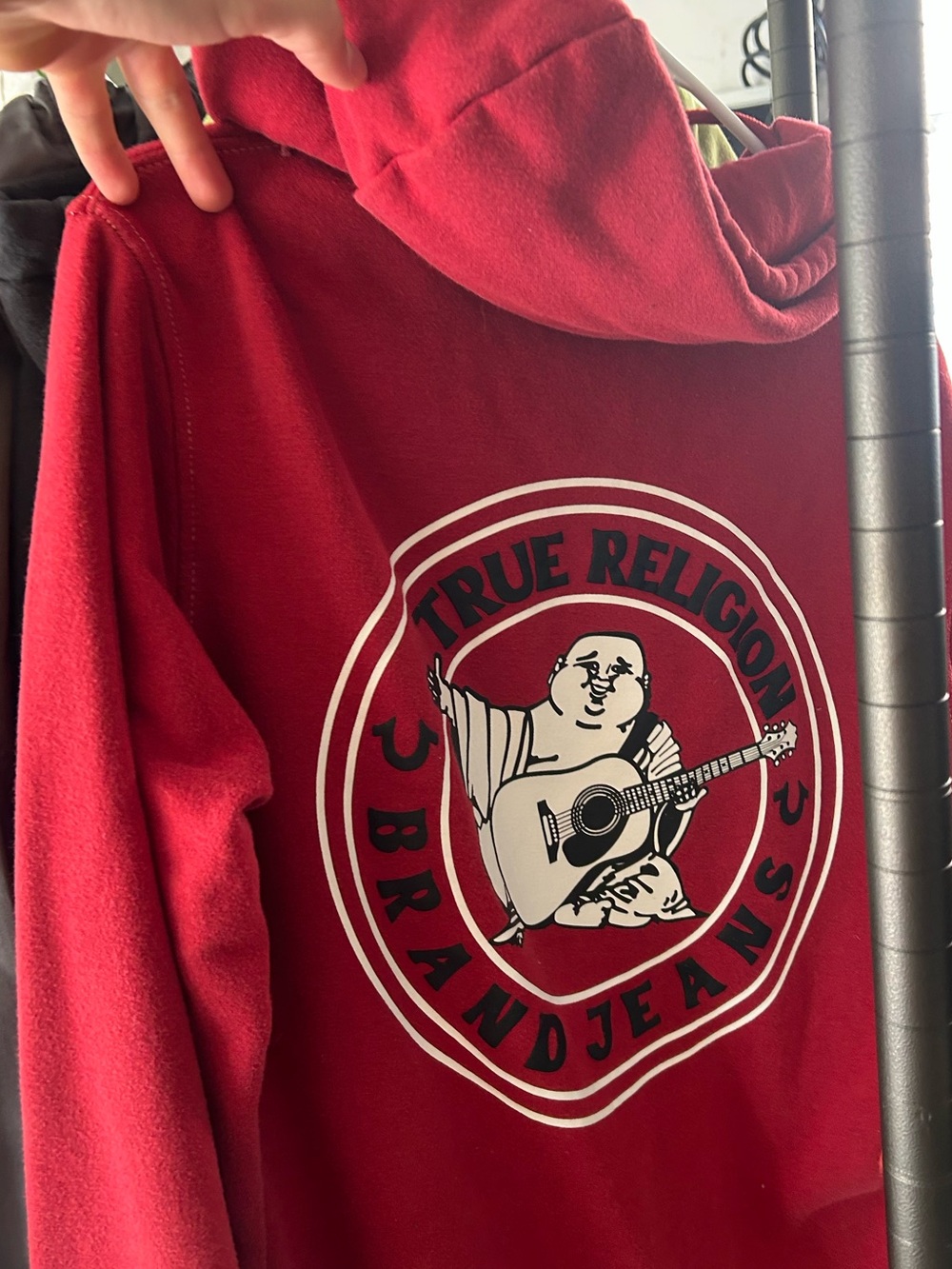 True Religion Red Pullover Hoodie with Contrast Stitching Men’s Med - Picture 4 of 4